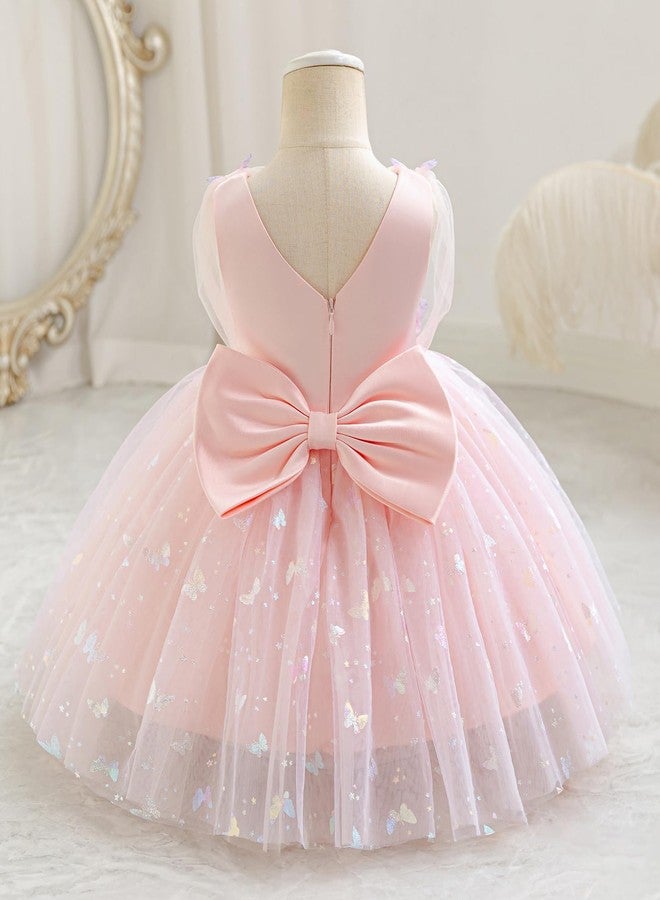 IDOPIP Toddler Baby Girls Shiny Butterfly Tutu Dress Princess Birthday Party Pageant Flower Girl Wedding V-Backless Dresses, Pink, 2-3 Years - Image 2