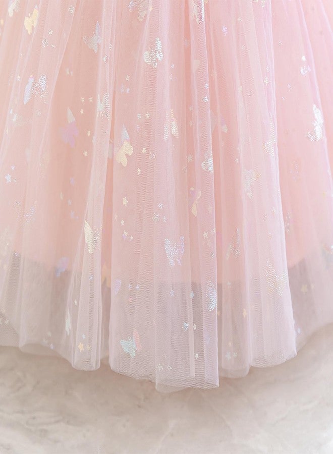 IDOPIP Toddler Baby Girls Shiny Butterfly Tutu Dress Princess Birthday Party Pageant Flower Girl Wedding V-Backless Dresses, Pink, 2-3 Years - Image 5