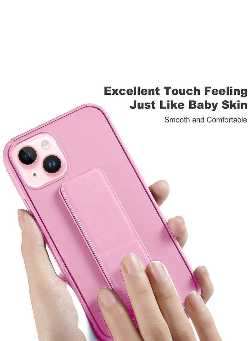 Wtech Hand Grip Foldable Magnetic Kickstand Wrist Strap Finger Grip With Built-In Iron Case Cover For Apple iPhone 15 2023 Light Pink - Image 4