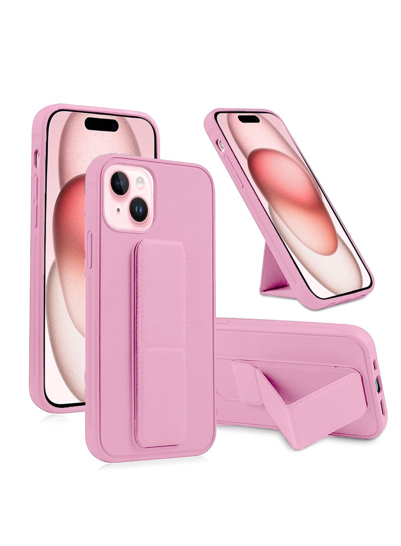 Wtech Hand Grip Foldable Magnetic Kickstand Wrist Strap Finger Grip With Built-In Iron Case Cover For Apple iPhone 15 2023 Light Pink - Image 1