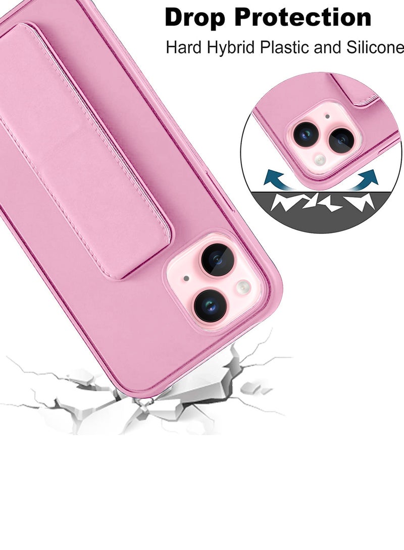 Wtech Hand Grip Foldable Magnetic Kickstand Wrist Strap Finger Grip With Built-In Iron Case Cover For Apple iPhone 15 2023 Light Pink - Image 5