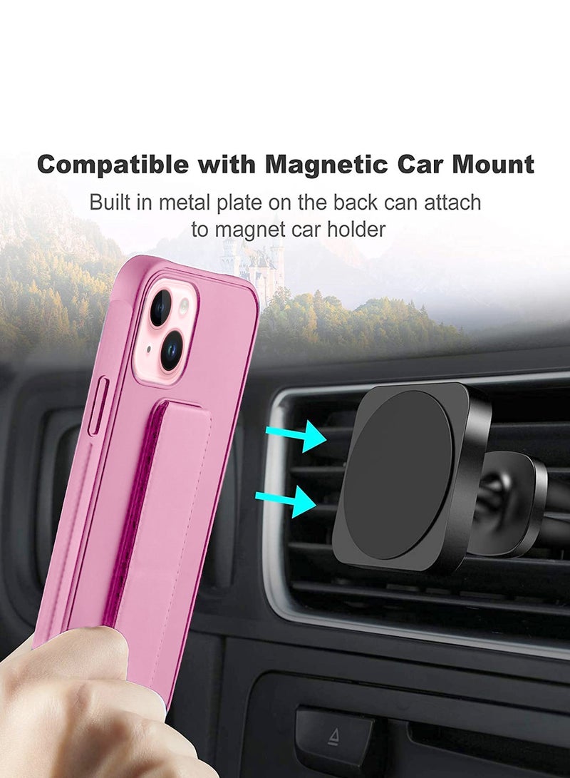 Wtech Hand Grip Foldable Magnetic Kickstand Wrist Strap Finger Grip With Built-In Iron Case Cover For Apple iPhone 15 2023 Light Pink - Image 3