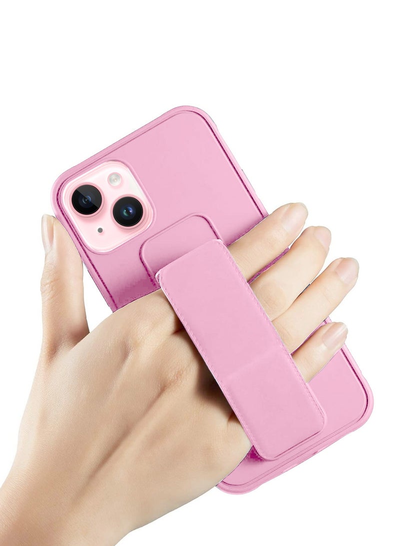 Wtech Hand Grip Foldable Magnetic Kickstand Wrist Strap Finger Grip With Built-In Iron Case Cover For Apple iPhone 15 2023 Light Pink - Image 2