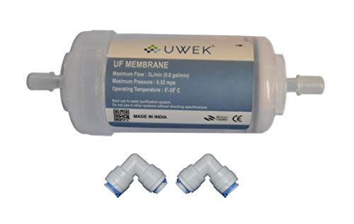 UWEK 4 inch UF Membrane Filter Cartridge Original Hollow Fiber 0.001 Micron, Ultra Fltration Cartridge with 2 pcs Push Fit Elbow Compatible with Kent Maxx and Other Water Purifiers - Image 1