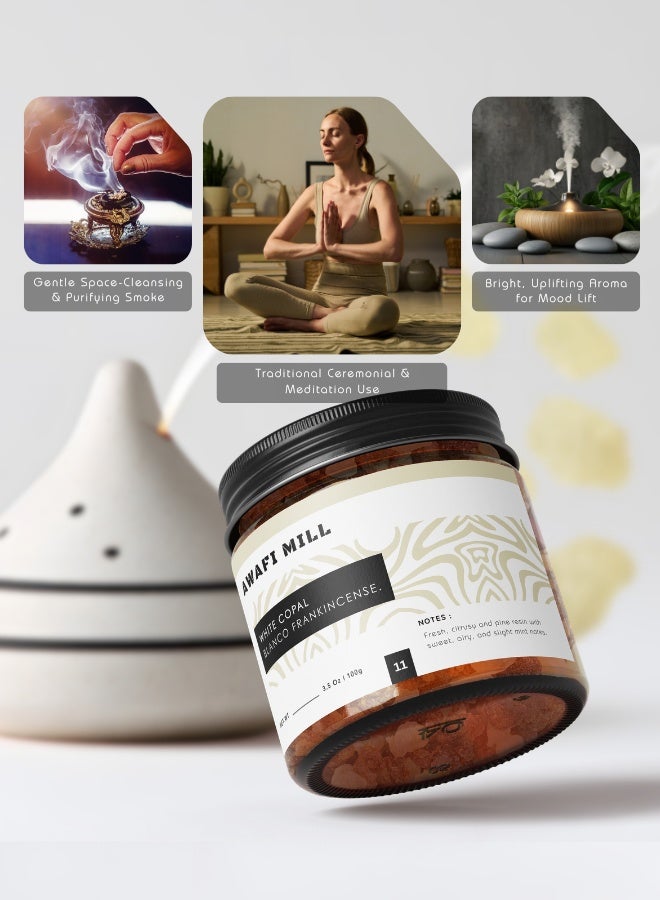 AWAFI MILL White Copal (Copal Blanco) Incense Resin | Bursera spp. Aromatic Resin for Charcoal and Bakhoor Burners | Bright Pine-Citrus, Clean Resinous Aroma | Loose Resin - 100 g | 3.5 Oz - Image 2