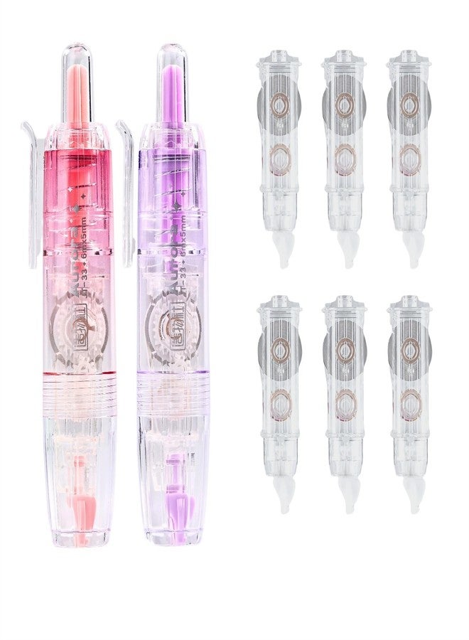 WISOPTUS Refillable Correction Tape, 157 ft Total - 2 Pre-Filled Dispensers + 6 Snap-In Refills, School & Office Supplies, Pink &Purple - Image 1