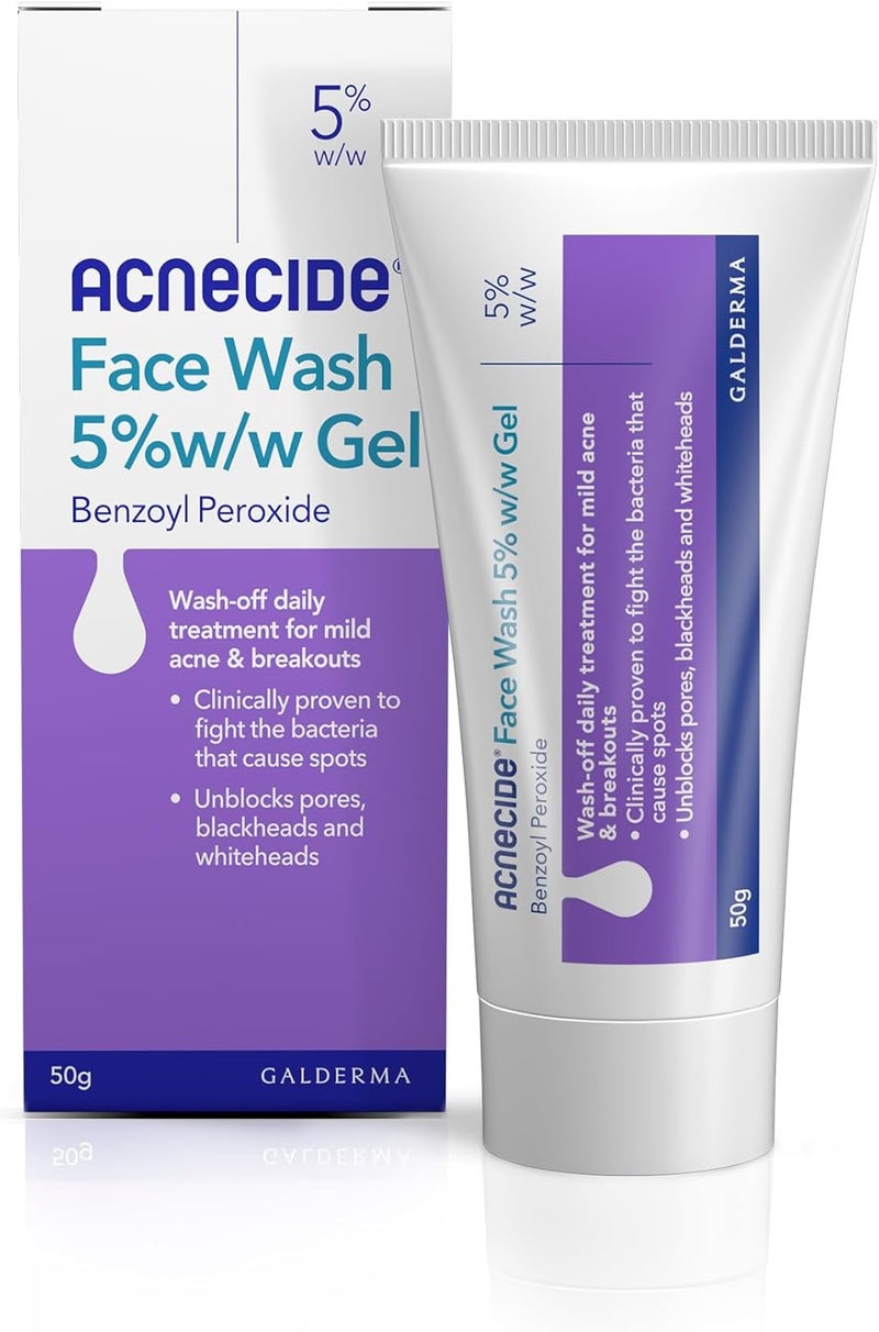 Acnecide Face Wash Gel 5 Benzoyl Peroxide Acne Treatment for SpotProne Skin 50g