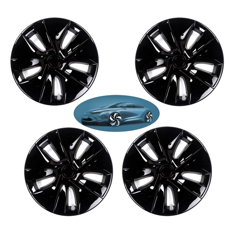 تشيبك 4 قطع/1 مجموعة، غطاء كامل لعجلات 18 بوصة، ملحقات جنط السيارة الأصلية البديلة، متوافقة مع تسلا موديل 3 2017-2023، أسود لامع - Image 2