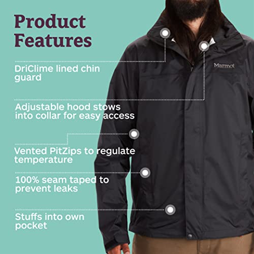 Marmot Men’s PreCip Jacket | Lightweight, Waterproof, Black, Small - Image 5