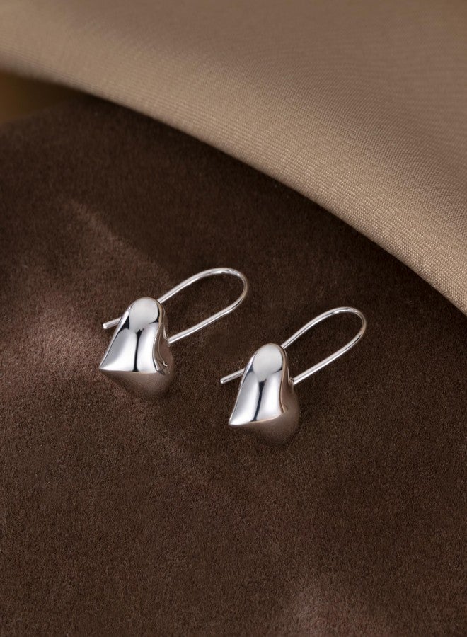 SLUYNZ Solid 925 Sterling Silver Heart Drop Earrings for Women Teen Girls Love Heart Dangle Earrings Hook (A-Silver) - Image 5