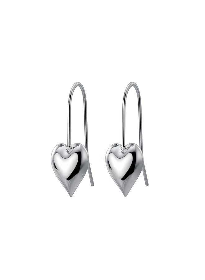SLUYNZ Solid 925 Sterling Silver Heart Drop Earrings for Women Teen Girls Love Heart Dangle Earrings Hook (A-Silver) - Image 1