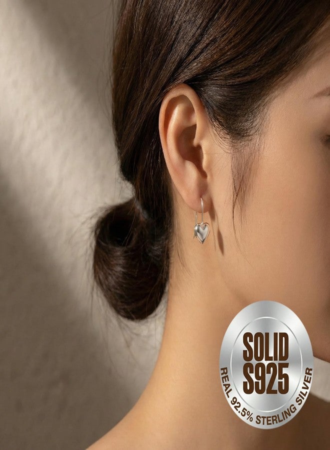 SLUYNZ Solid 925 Sterling Silver Heart Drop Earrings for Women Teen Girls Love Heart Dangle Earrings Hook (A-Silver) - Image 2