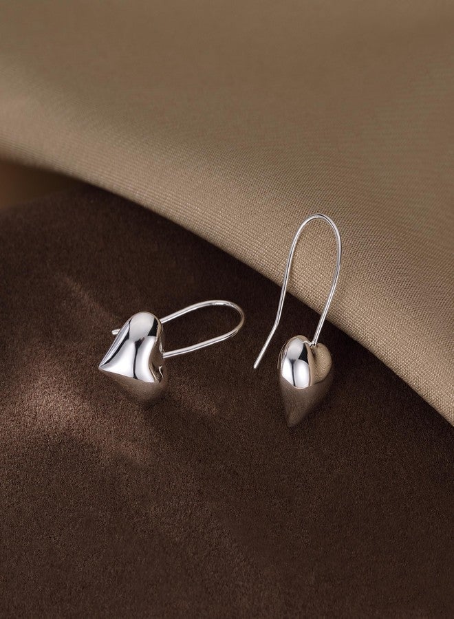 SLUYNZ Solid 925 Sterling Silver Heart Drop Earrings for Women Teen Girls Love Heart Dangle Earrings Hook (A-Silver) - Image 4