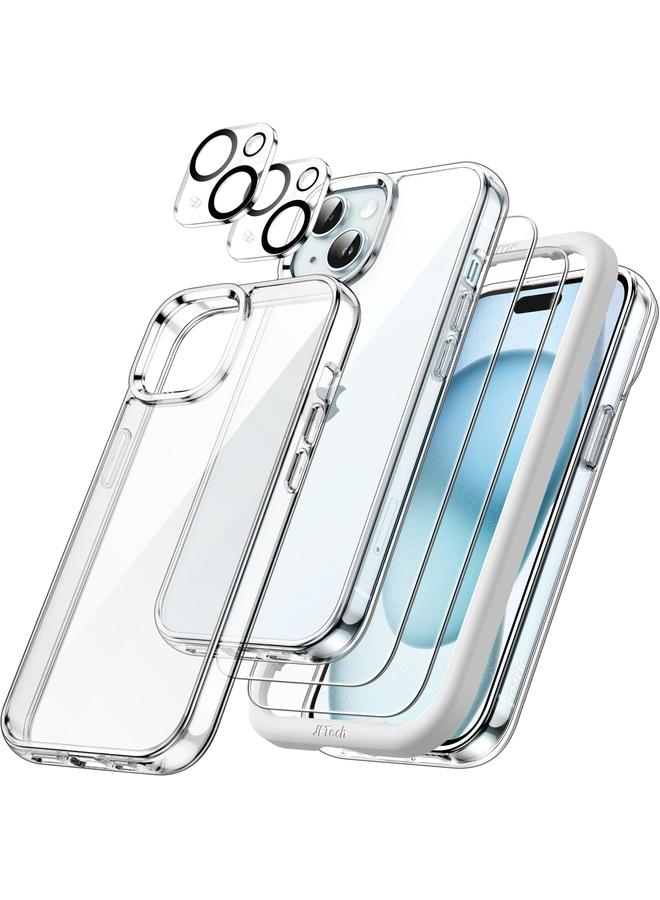 جي تيك جراب 5 في 1 لهاتف Iphone 15 Plus مقاس 6.7 بوصة مع قطعتين من واقي الشاشة الزجاجي المقوى وواقي عدسة الكاميرا، غطاء هاتف مقاوم للصدمات غير قابل للاصفرار وشفاف - Image 1