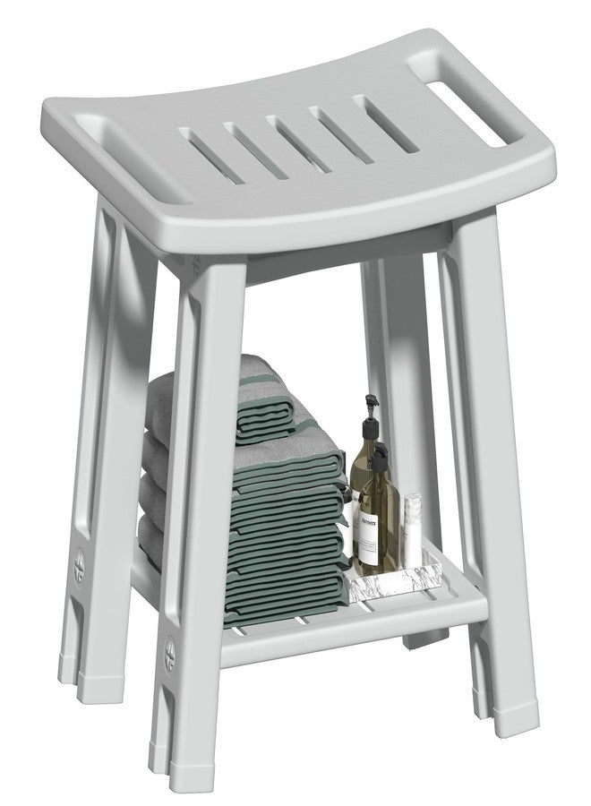 Lnmuzm Shower Chair for Inside Shower, Shower Stool with Anti-Slip Foot Covers hold 400 lbs, HDPE Bath Seat with Bottom Storage Rack & Portable Armrest, Bench Chair for Adults, Elderly & Disabled, Light Gray - Image 1