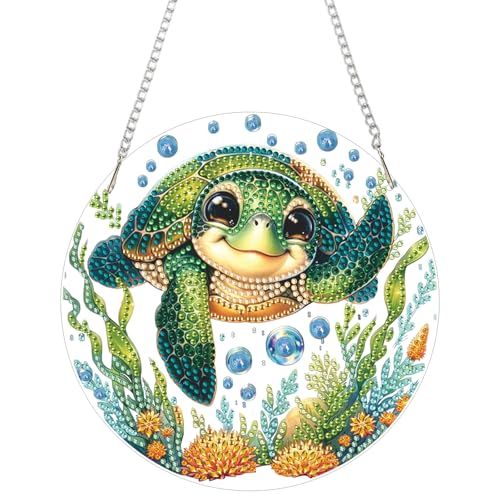 AIBOERL Diamond Art Hanging Kit for AdultSpecial Shaped RhinestoneDouble Sided 5D DIY Acrylic Diamond Art Painting Window Pendants Home Garden Wall Hanging Kits Hanging Ornament Turtles - Image 1