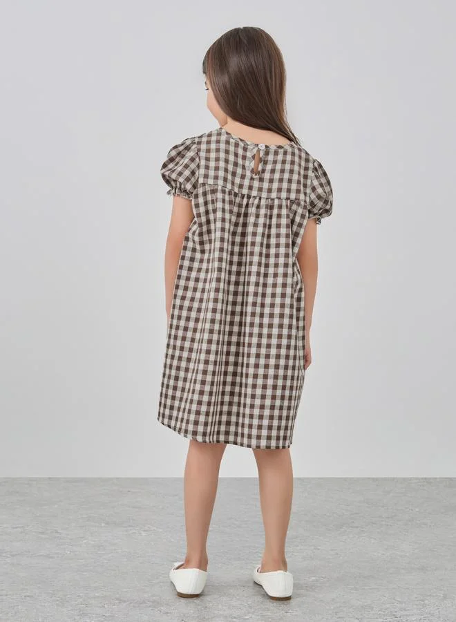 Take Two Take Two Gingham Checked Round Neck Dress