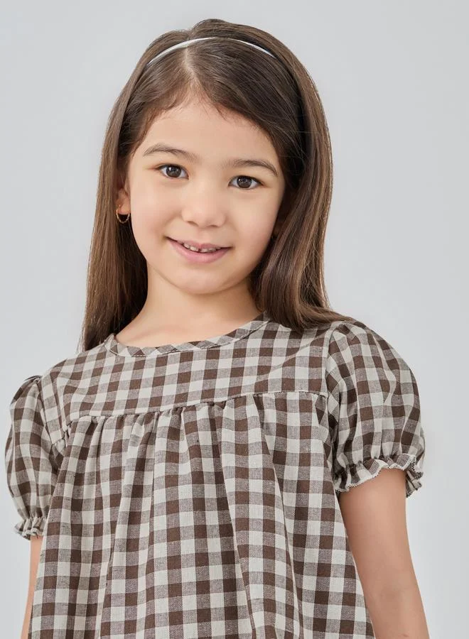 Take Two Take Two Gingham Checked Round Neck Dress