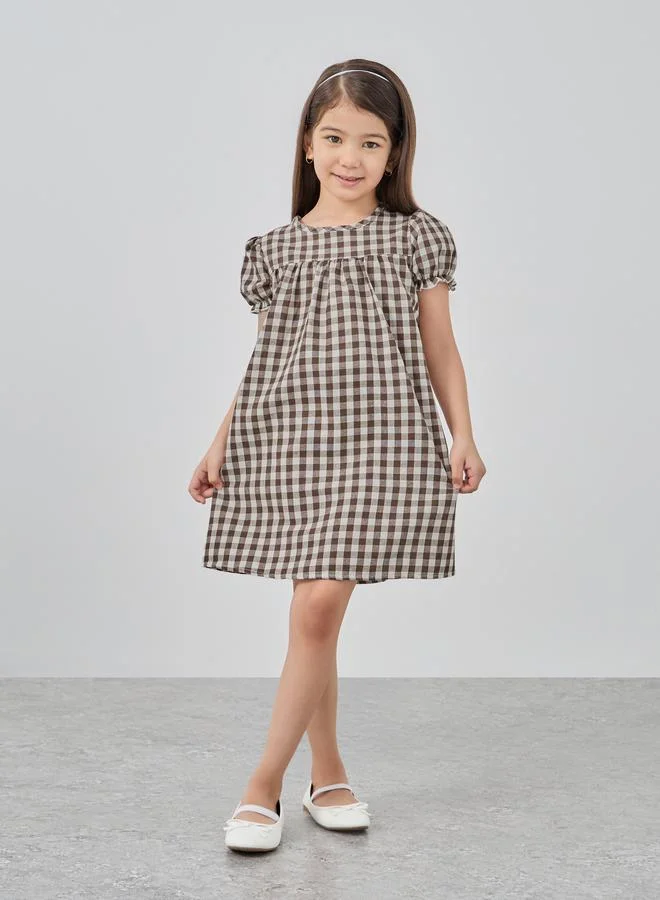 Take Two Take Two Gingham Checked Round Neck Dress