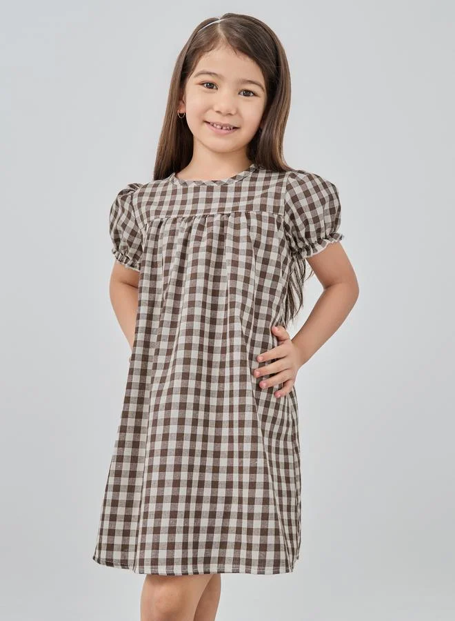 Take Two Take Two Gingham Checked Round Neck Dress