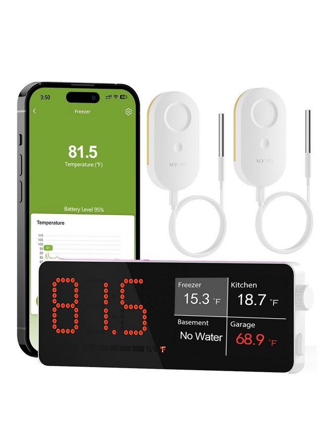 MOCREO WiFi Refrigerator Thermometer Digital Freezer Alarm, Remote Email & App Alert, 2-Year Data Export, No Subscription, 2 Smart Temperature Sensors for Fridge, Freezer, Hot Tub - Image 1