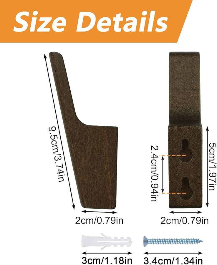 قطعتان من خطافات الحائط من خشب الجوز، خطافات قوية لتعليق المعاطف والقبعات والحقائب ورف السترات وحامل المدخل - Image 3