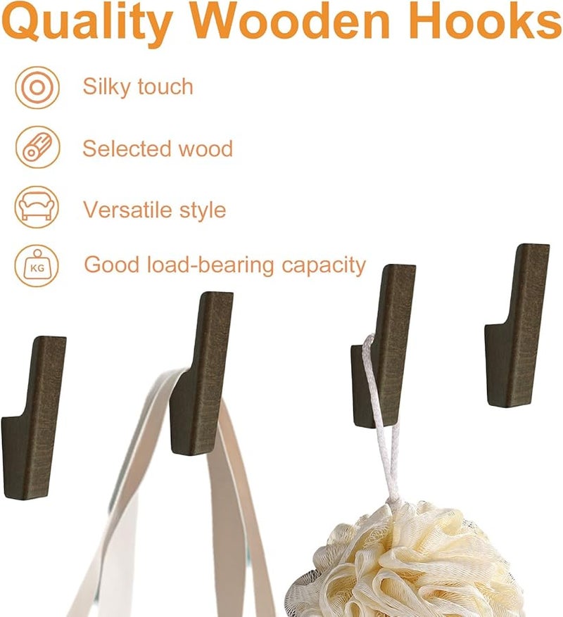 قطعتان من خطافات الحائط من خشب الجوز، خطافات قوية لتعليق المعاطف والقبعات والحقائب ورف السترات وحامل المدخل - Image 4
