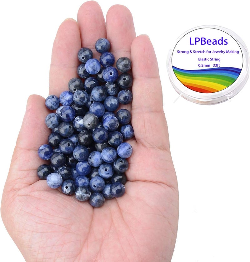 LPBeads 100PCS 8mm Natural Blue Sodalite Beads Gemstone Round Loose Beads for Jewelry Making with Crystal Stretch Cord - Image 2