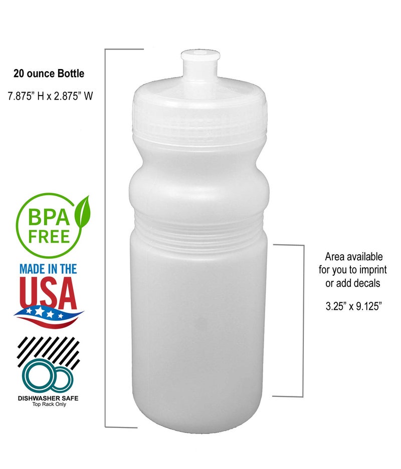 Rolling Sands 20 Ounce Sports Water Bottles 6 Pack  BPA-Free  Made In USA  Dishwasher Safe  Clear Frost Bottles/Clear Lids - Image 3