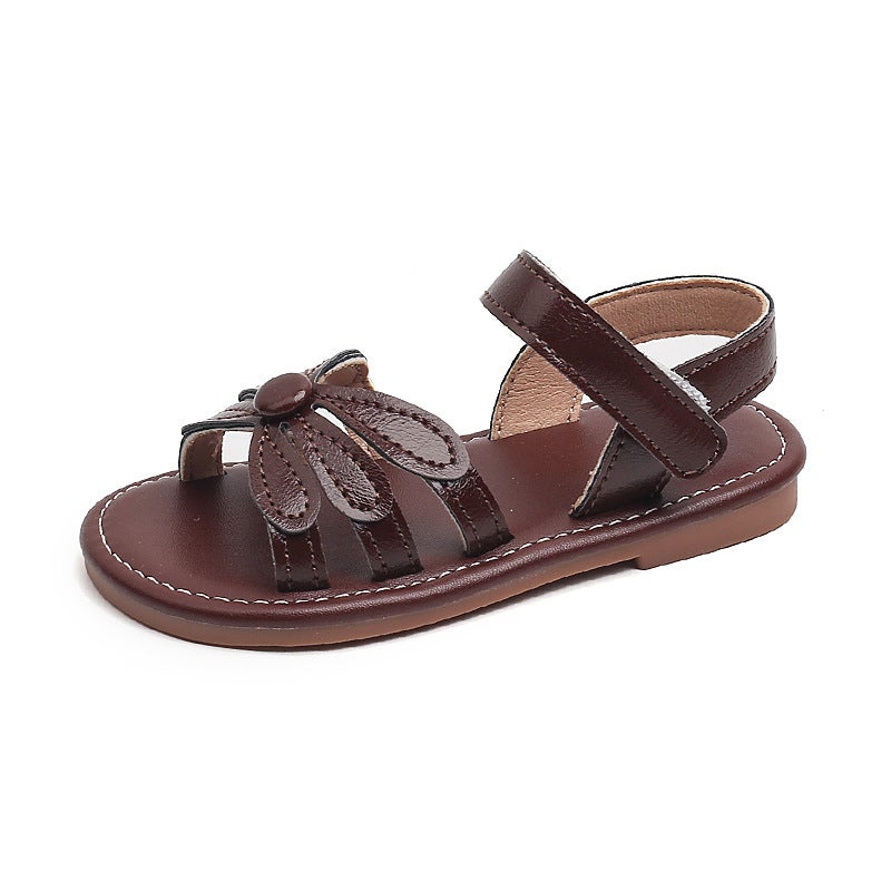 Girls Korean Style Retro Summer Open Toe Flower Baby Beach Sandals Soft Sole Comfortable Roman Sandals For Children - Image 1