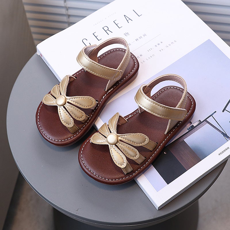 Girls Korean Style Retro Summer Open Toe Flower Baby Beach Sandals Soft Sole Comfortable Roman Sandals For Children - Image 5