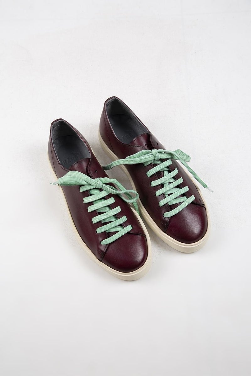 Krahe Ares Men's Genuine Leather Hand-Painted Sneakers with Laces and Two Spare Laces, Burgundy - Image 3