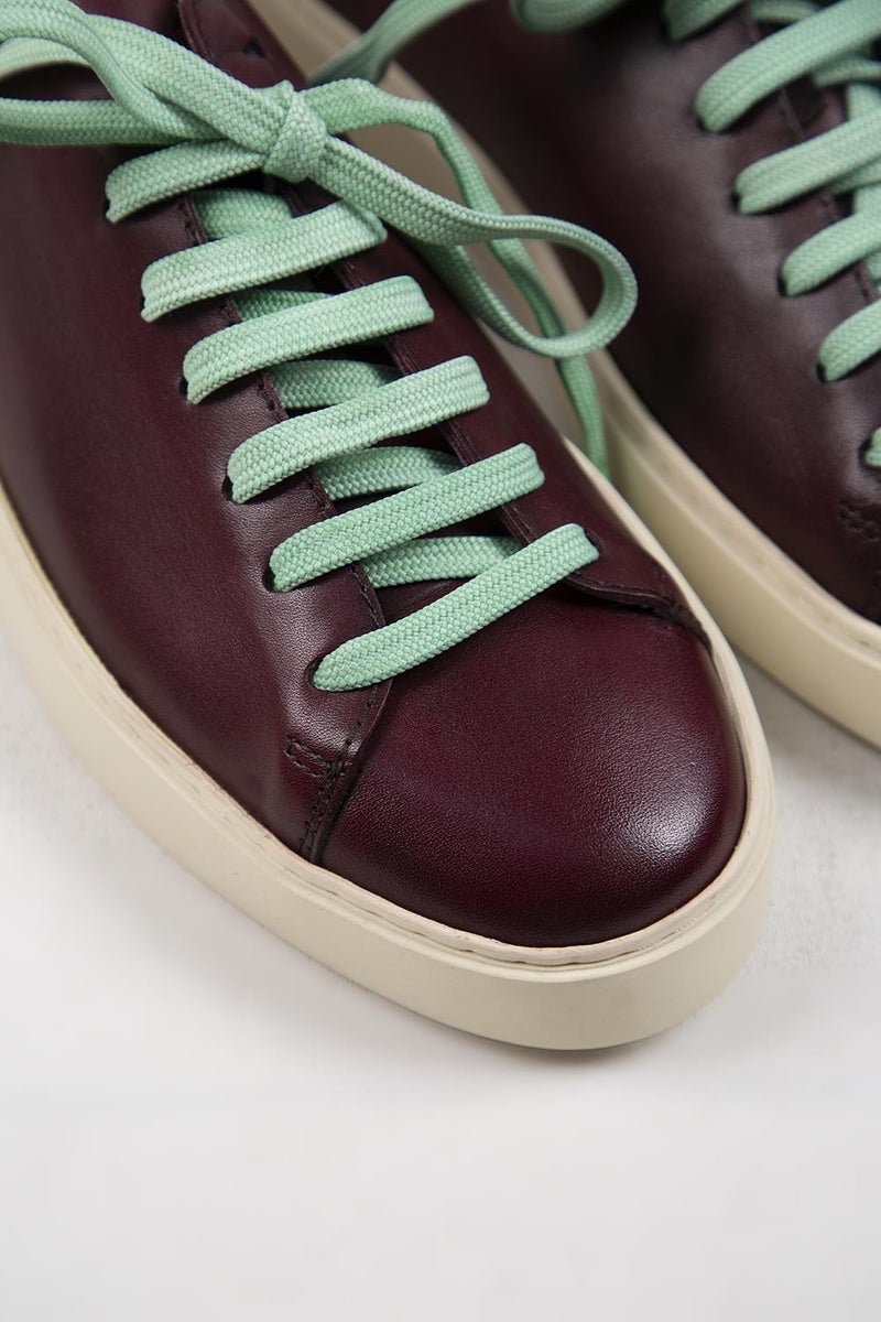 Krahe Ares Men's Genuine Leather Hand-Painted Sneakers with Laces and Two Spare Laces, Burgundy - Image 4