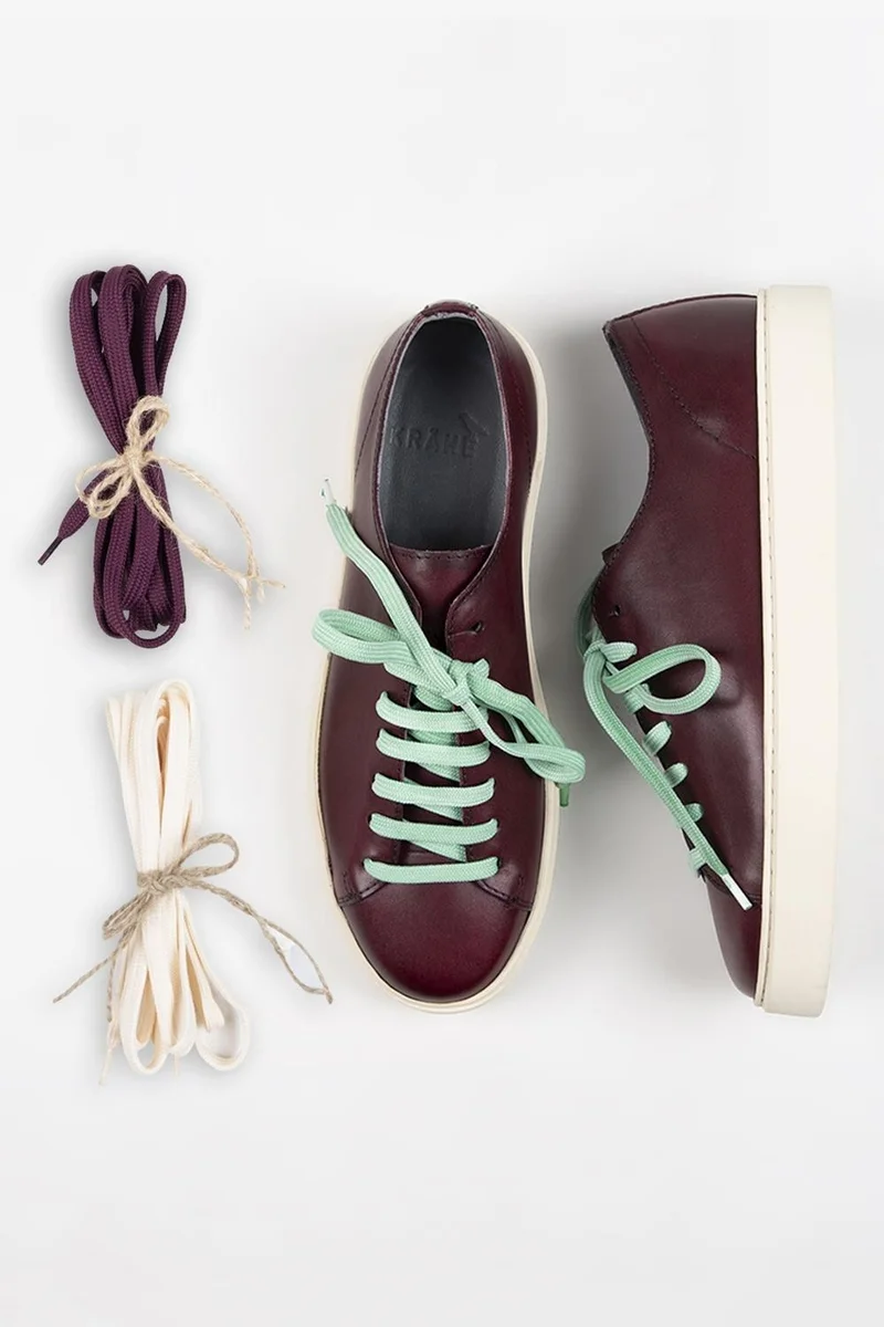 Krahe Krahe Ares Men's Genuine Leather Hand-Painted Sneakers with Laces and Two Spare Laces, Burgundy