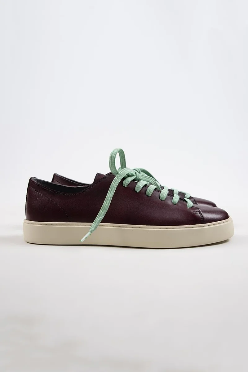 Krahe Krahe Ares Men's Genuine Leather Hand-Painted Sneakers with Laces and Two Spare Laces, Burgundy