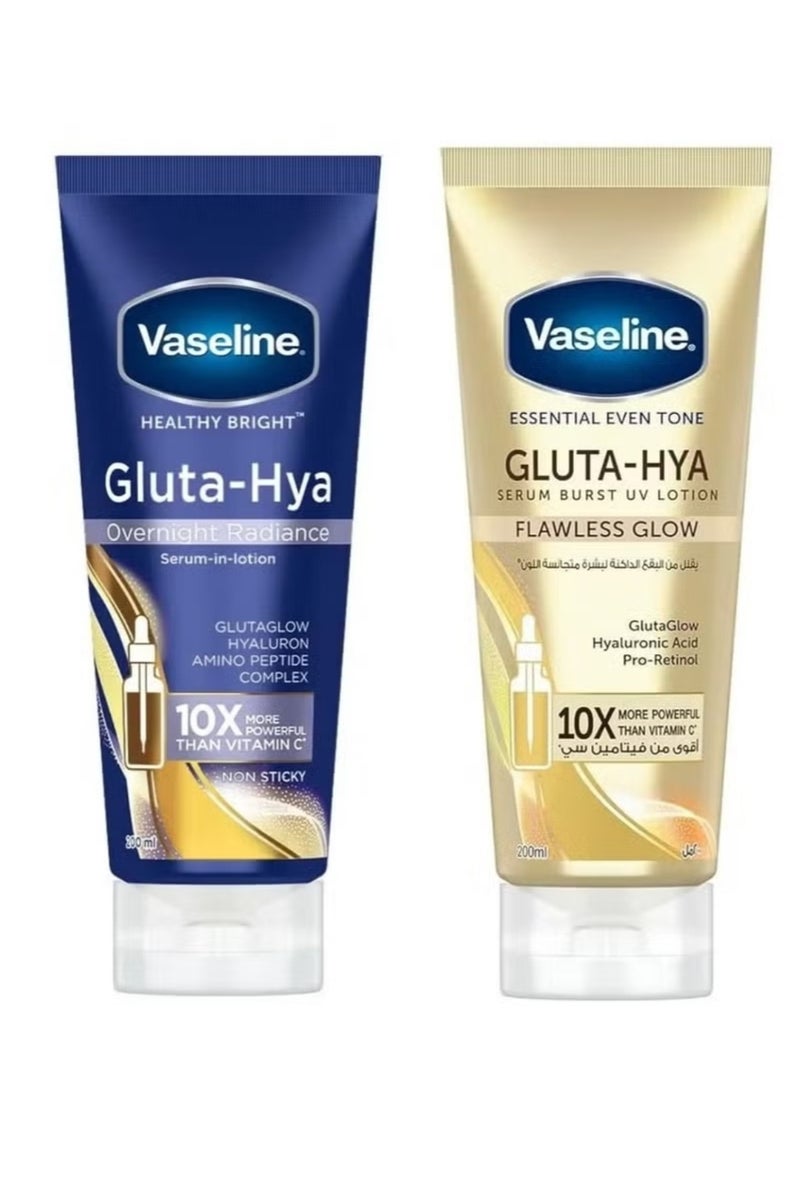 فازلين لوشن جلوتا هيا لتوهج لا تشوبه شائبة، 200 مل + سيروم تألق ليلي من فازلين جلوتا هيا، 200 مل