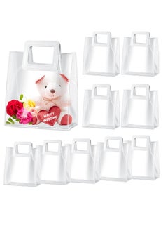 KASTWAVE Wedding Clear Gift Bag with Handle Transparent PVC Gift Bag with Heavy Duty Handle Gift Wrap Bag for Bridal Party, Baby Shower, Wedding, Birthday, 7 x 4 x 8 Inch(10 Pieces)  - Image 1