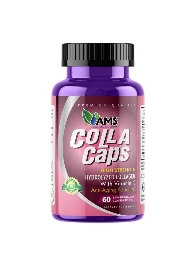 America Medic & Science Colla Caps (60 Caplets) | Collagen and Hyaluronic Acid Supplement with Vitamin C | for Men and Women | Repairs and Restores Skin Elasticity | Promotes Healthy Hair Growth