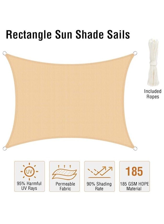 Generic Sun Shade Sail Rectangle Sun Shade Canopy Water Permeable UV Block Sunshade Sail Shade for Backyard Yard Deck Patio Garden Outdoor Activities Sunshade Cover (6*7M Beige)  - Image 2