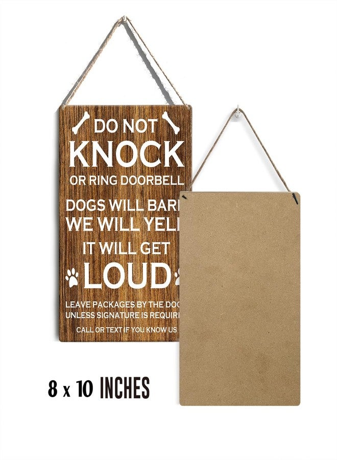 GUDIAO Do Not Knock or Ring Door Bell Sign Dog Lovers Signs Wall Decor Rustic Do Not Knock or Ring Doorbell Dogs Will Bark Wooden Hanging Sign Decoration for Home Door 8 x 10 - Image 2