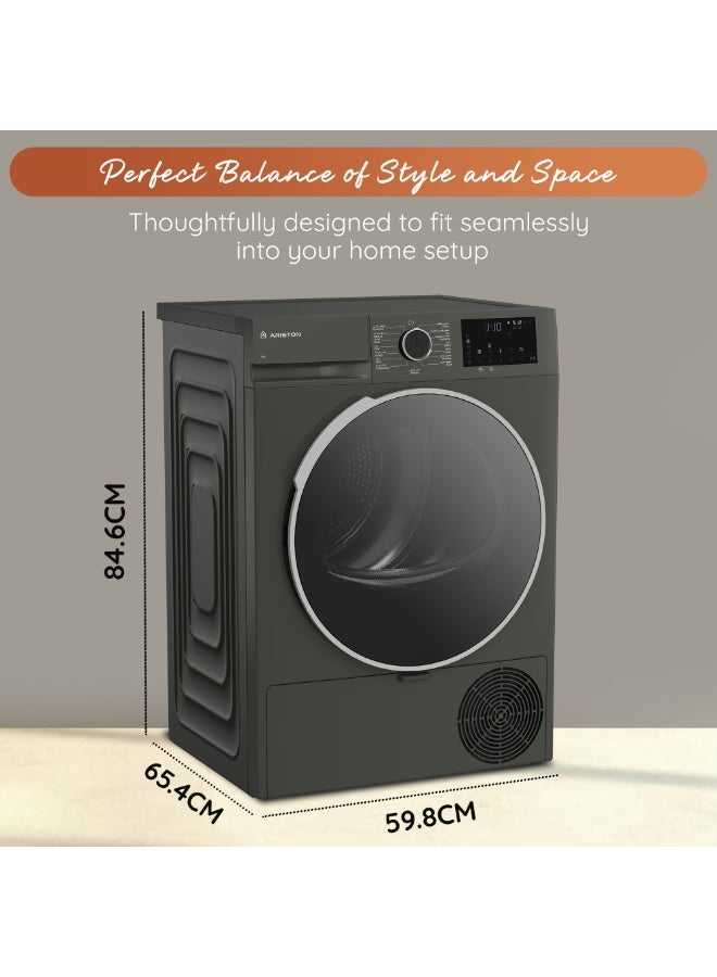 Ariston Condenser Tumble Dryer 8 Kg, Sensor Drying Technology, 15 Drying Programs, Aquawave Drum, Digital Display, Reverse Drum Action, Manhattan Gray - ARDC082SMME 8 kg ARDC082SMME Manhattan Gray - Image 3