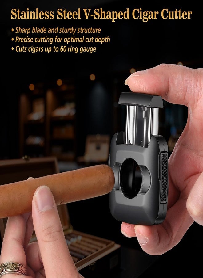 SEMKONT Cigar Cutter, Stainless Steel Straight Cutter and V-Shaped Cigar Cutter, Multifunctional Cigar Guillotine with Punch, Cigar Holder and Dual-Pin Ash Holder, Men's Cigar Accessory Gift - Image 3