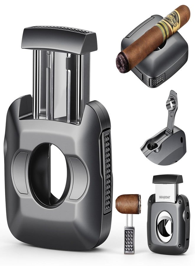 SEMKONT Cigar Cutter, Stainless Steel Straight Cutter and V-Shaped Cigar Cutter, Multifunctional Cigar Guillotine with Punch, Cigar Holder and Dual-Pin Ash Holder, Men's Cigar Accessory Gift - Image 1