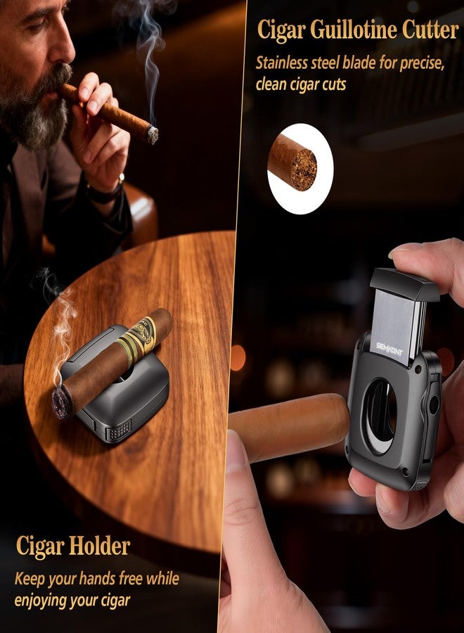 SEMKONT Cigar Cutter, Stainless Steel Straight Cutter and V-Shaped Cigar Cutter, Multifunctional Cigar Guillotine with Punch, Cigar Holder and Dual-Pin Ash Holder, Men's Cigar Accessory Gift - Image 4