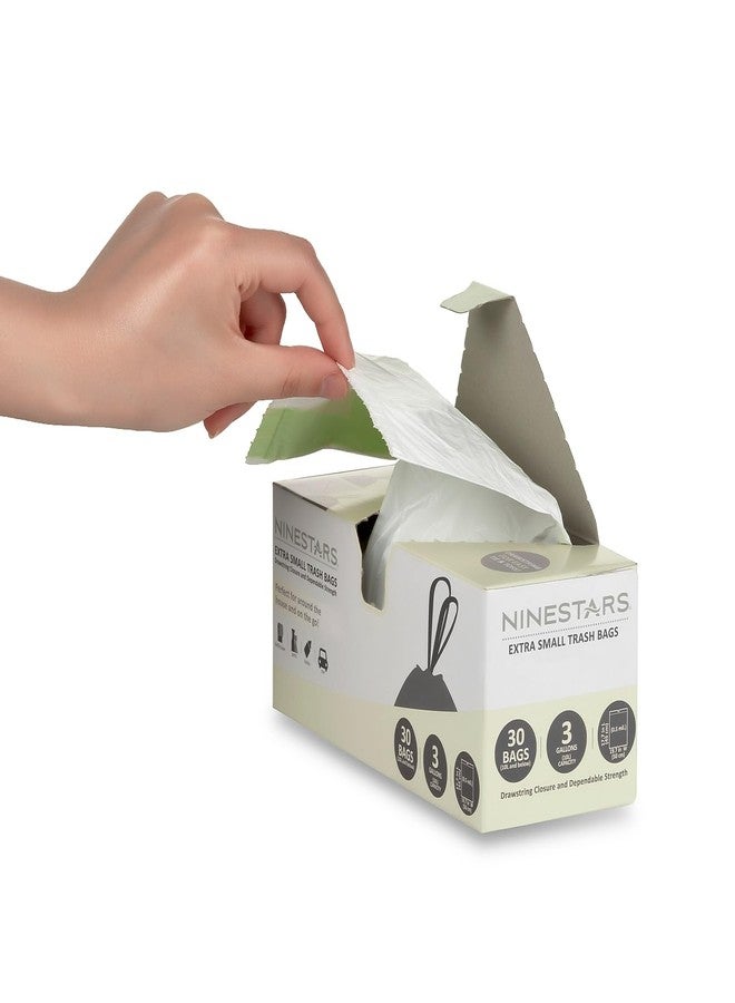 Ninestars NSTB-3-30 Extra Strong White Trash Bag w/Drawstring Closure, 3 Gal. / 12 L., 30 Count - Image 2