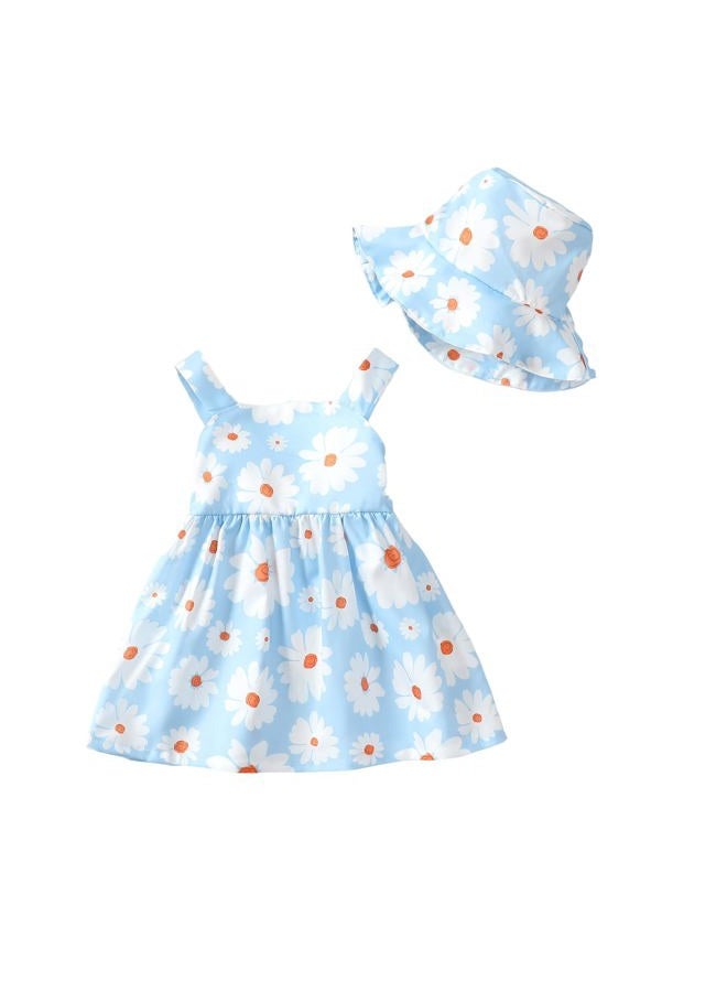 Saeaby Baby Girl Dress Summer Outfits Baby Clothes for Girls 1 Year Old Boho Halter Sleeveless Dresses Blue Daisy Sundress 12-18 Month Girl Clothes - Image 1