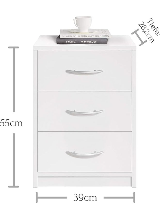 MODERN HOME White Bedside Table with 3 Drawers – Simple Nightstand for Bedroom, 39 x 54 x 28 cm.  - Image 2