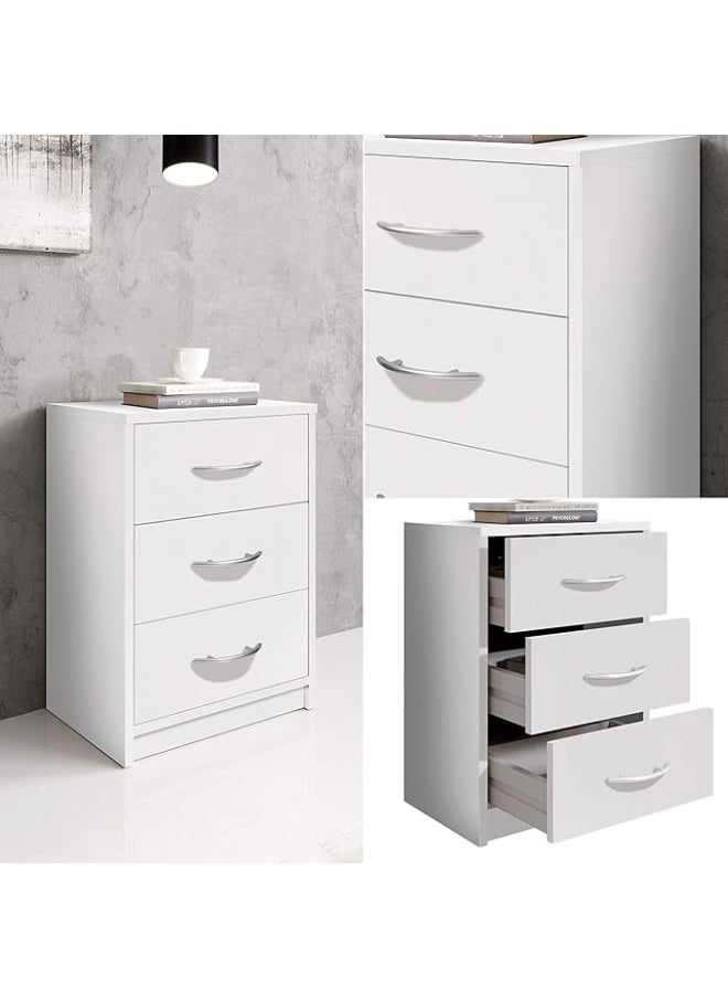 MODERN HOME White Bedside Table with 3 Drawers – Simple Nightstand for Bedroom, 39 x 54 x 28 cm.  - Image 4