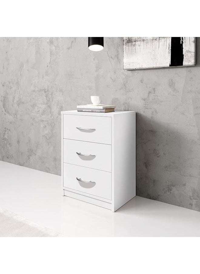MODERN HOME White Bedside Table with 3 Drawers – Simple Nightstand for Bedroom, 39 x 54 x 28 cm.  - Image 3
