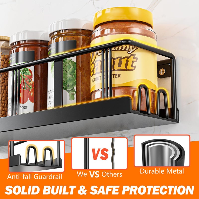Bunoxea Spice Rack Wall Mounted 3 Pack, Space-Saving Spice Organizer for Spice Jars and Seasonings,Screw or Adhesive Hanging Spice Rack Organizer for Your Kitchen Cabinet,or Pantry Door - Image 4